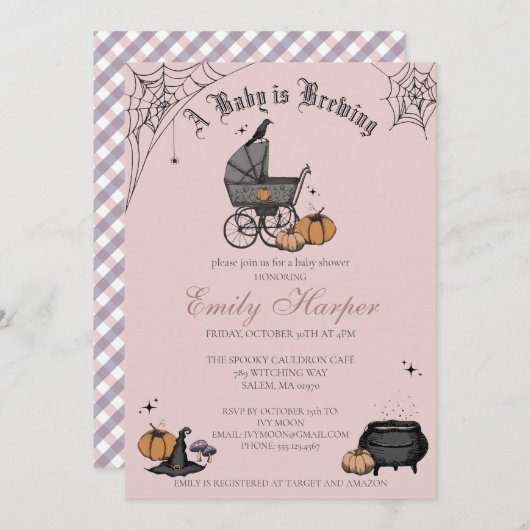 赤面ピンクAベビーは赤ちゃんシャワーを醸造している 招待状 (正面/裏面)