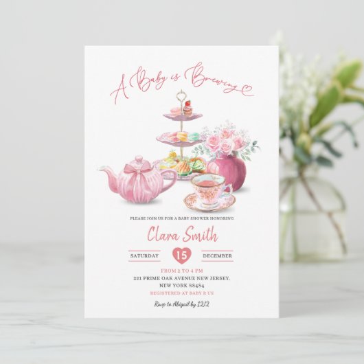 赤面ピンクAベビーは高茶の赤ちゃんシャワーを醸造している 招待状 (スタンド正面)