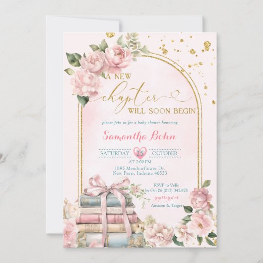 赤面ピンクA新チャプター赤ちゃんシャワー招待状 招待状 (正面)