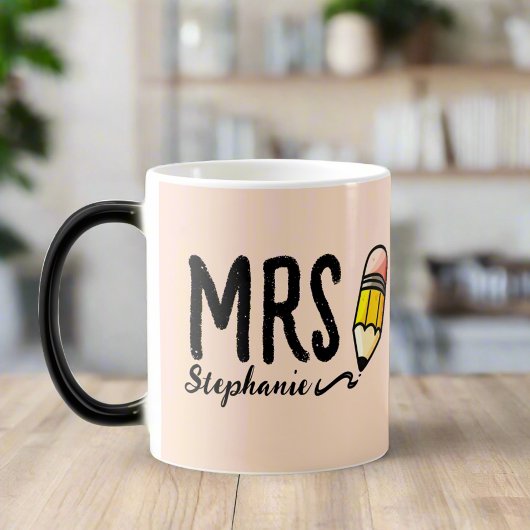 赤面ピンクlかわいい鉛筆タイポグラフィ先生ギフト モーフィングマグカップ