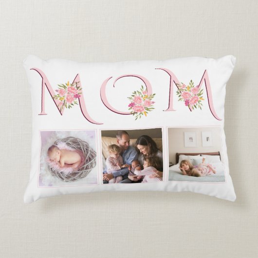 赤面ピンクMOMタイポグラフィフォトマザーズ・デイ アクセントクッション (正面)