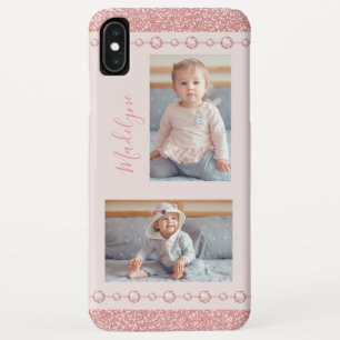 赤面ピンクRhinestoneグリッター名写真 iPhone XS Maxケース