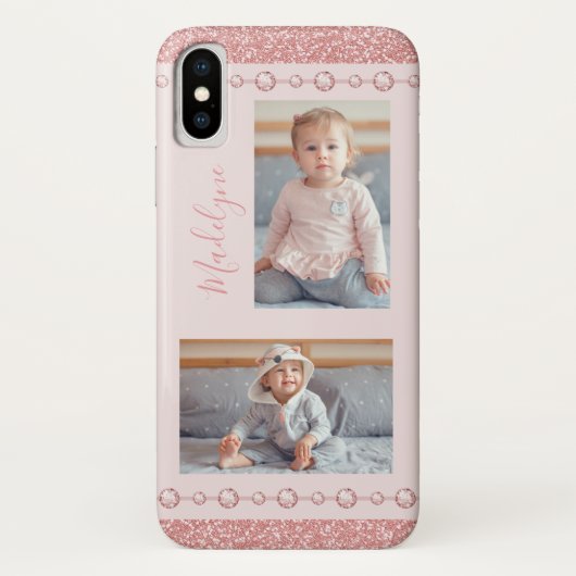 赤面ピンクRhinestoneグリッター名写真 Case-Mate iPhoneケース (裏面)