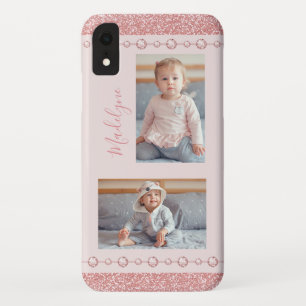 赤面ピンクRhinestoneグリッター名写真 iPhone XRケース