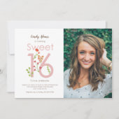 赤面ピンクSweet sixteen水彩の花 招待状 (正面)