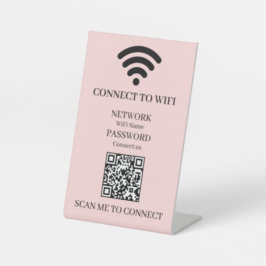 赤面ピンクWiFi QR | ネットワーカスタムクアクセスの表示 台座サイン (正面)
