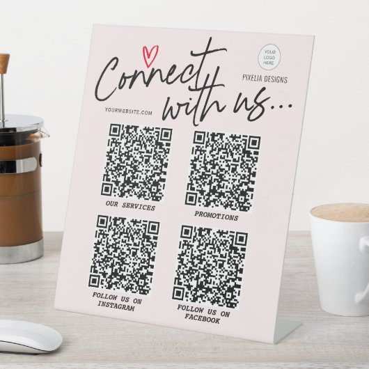 赤面ピンモダンクのロゴQRコードソーシャルメディアのサイン 台座サイン (インサイチュ)