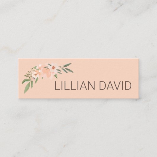 赤面ピーチウォーターカラーフローラバラ&セージ緑 スキニー名刺 (正面)