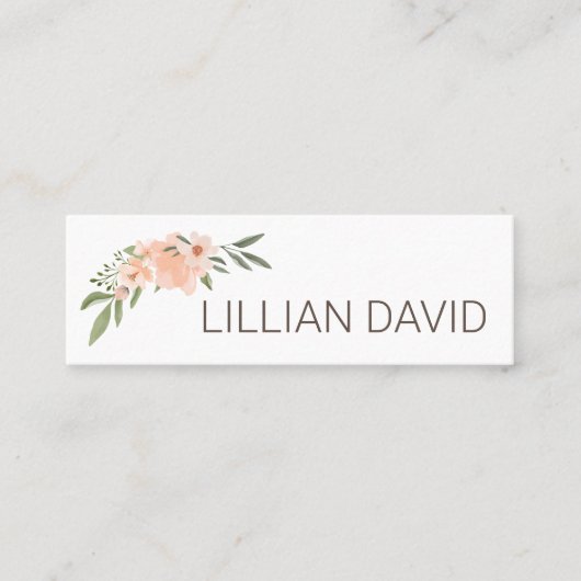 赤面ピーチウォーターカラーフローラバラ&セージ緑 スキニー名刺 (正面)