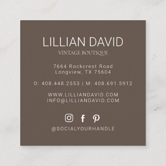 赤面ピーチウォーターカラーフローラバラ&セージ緑 スクエア名刺 (裏面)