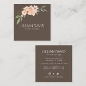 赤面ピーチウォーターカラーフローラバラ&セージ緑 スクエア名刺 (正面/裏面)