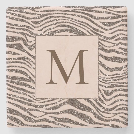 赤面ピーチチョコレートブラウンゼブラグリッター ストーンコースター (正面)