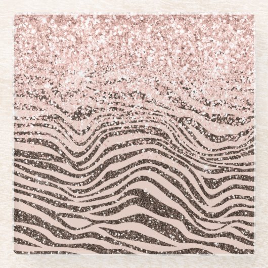 赤面ピーチチョコレートブラウンゼブラプリントグリッター    ガラスコースター (正面)