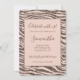 赤面ピーチチョコレートブラウンゼブラプリントグリッター 招待状