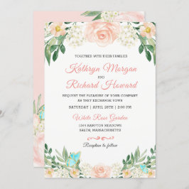 赤面ピーチバラガーデン水の色の結婚式の招待 招待状