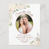 赤面ピーチバラ楕円形フォトウェディング日付を保存 案内ポストカード (正面)