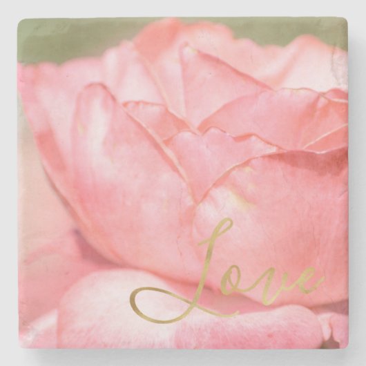 赤面ピーチバラ金ゴールド感動的ラブ ストーンコースター (正面)