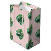 赤面ピーチピンクグリーン熱帯葉 ミディアムペーパーバッグ (裏面アングル)