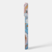 赤面ピーチピンクブルーホワイト金ゴールドマーブルパターン iPhoneケース (左側面)