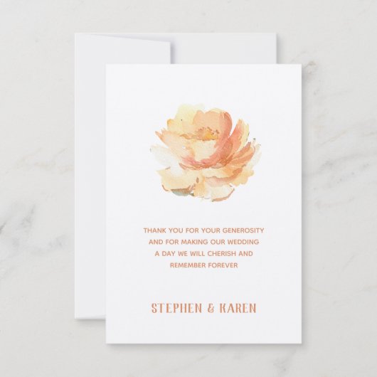 赤面ピーチピーオンエレガントウェディングサンキューカード サンキューカード (裏面)