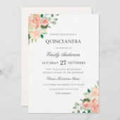 赤面ピーチフローラウォーターカラーキンセアニェラ招待状 招待状 (正面/裏面)