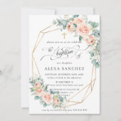 赤面ピーチフローラグリーンバプテスマジオメトリ 招待状 (正面)