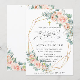 赤面ピーチフローラグリーンバプテスマジオメトリ 招待状