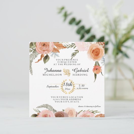 赤面ピーチフローラ牡丹の水の色の葉 招待状 (スタンド正面)