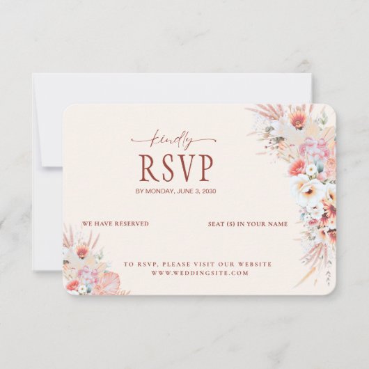 赤面ピーチフローラQRコードRSVP 結婚's 出欠カード (正面)