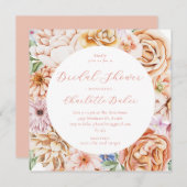 赤面ピーチブライトカラフルフローラブライダルシャワー 招待状 (正面/裏面)