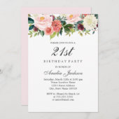 赤面ピーチボタニカルフローラ21st誕生日 招待状 (正面/裏面)