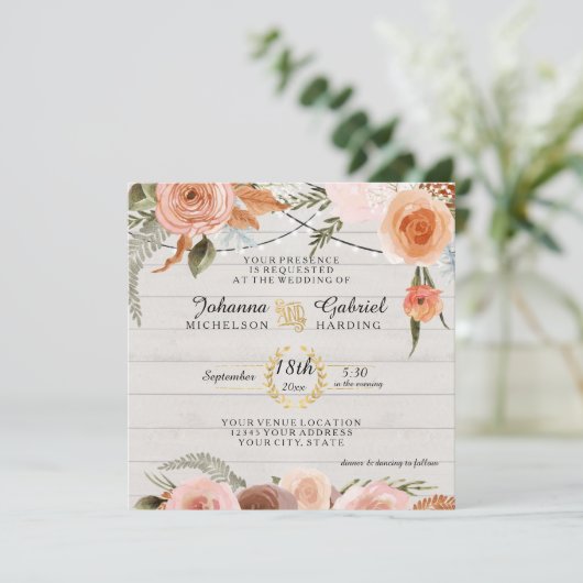 赤面ピーチ素朴フローラ白木葉樹 招待状 (スタンド正面)