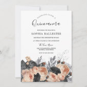 赤面ピーチ&ブラックフラワーズエレガントキンセアニェラ 招待状 (正面)