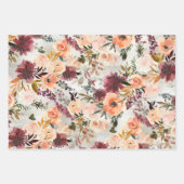 赤面ピーチ&ブルガンディーワインフローラガーデンラッピング ラッピングペーパーシート (正面3)