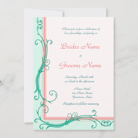 赤面ピーチ&ミント結婚式招待状 招待状 (正面)