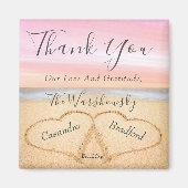 赤面ピ結婚ンクの2ハートサンド結婚式の引き出物 マグネット (正面)