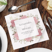 赤面ピ結婚ンクパーソナライズされたフローラ スタンダードカクテルナプキン