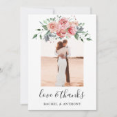 赤面ピ結婚ンクフローラの写真の愛と感謝してい サンキューカード (正面)