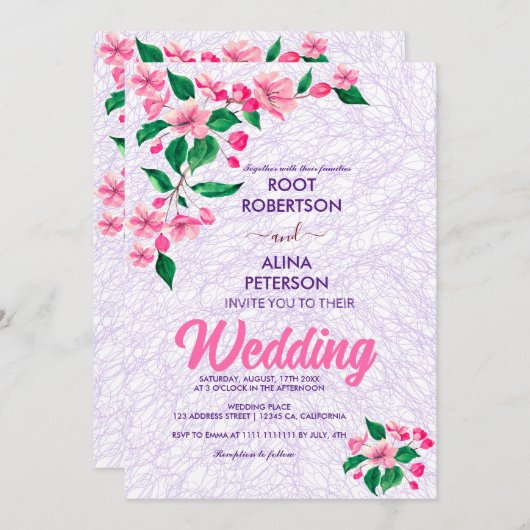 赤面ピ結婚ンク 招待状 (正面/裏面)