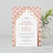 赤面ピ華美ンク結婚インディアンバラ金ゴールド 箔招待状 (立ち正面)