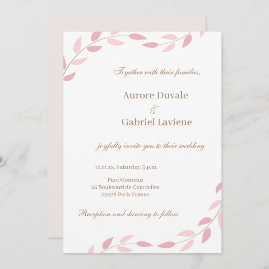 赤面ピ離れンクズ秋の植物優雅な結婚式 招待状 (正面/裏面)