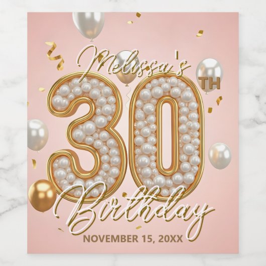 赤面ファンシーピンク金ゴールドパールモザイク30th誕生日 ワインラベル (シングルラベル)