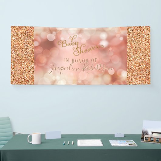 赤面フェアリーライトズバラ金ゴールドグリッターベビーシャワー 横断幕 (トレードショー)