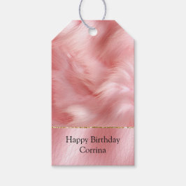 赤面フェイクピンクレザー&ファー ギフトタグ