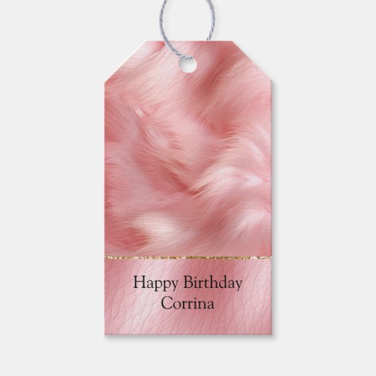 赤面フェイクピンクレザー&ファー ギフトタグ (正面)