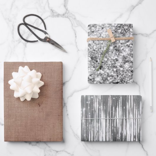 赤面フェイクリネン(リネンルック)シルバーグリッター ラッピングペーパーシート (正面)