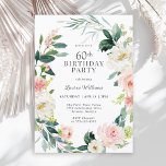 赤面フェミニンバラフローラ60th誕生日パーティー 招待状<br><div class="desc">赤面のフェミニンピンクと白の水色のバラと後ろ向きの緑のリースに囲まれた美しい60歳の誕生日パーティーの招待。色の組み合わせは明フェミニンるく、楽しいお祝いのためにゲストを準備する。イベント詳細に表示されているサンプル文字を置き換えて、デザインテンプレートでパーソナライズ。この招待テンプレートは、「60th」を任意の年齢でパーソナライズすることにより、任意の年齢の誕生日に使用できる。</div>
