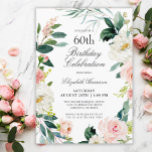 赤面フェミニンバラフローラ60th誕生日パーティー 招待状<br><div class="desc">赤面のピンクと白いフェミニン水色のバラと後ろ向きの緑のリースに囲まれた素晴らしい60歳の誕生日パーティーの招待。色の組み合わせは明フェミニンるく、楽しいお祝いのためにゲストを準備する。イベント詳細に表示されているサンプル文字を置き換えて、デザインテンプレートでパーソナライズ。この招待テンプレートは、「60th」を任意の年齢でパーソナライズすることにより、任意の年齢の誕生日に使用できる。</div>