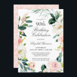 赤面フェミニンバラフローラ90th誕生日パーティー 招待状<br><div class="desc">赤面のピンクと白いフェミニン水色のバラと後ろ向きの緑のリースに囲まれた素晴らしい90歳の誕生日パーティーの招待。色の組み合わせは明フェミニンるく、楽しいお祝いのためにゲストを準備する。イベント詳細に表示されているサンプル文字を置き換えて、デザインテンプレートでパーソナライズ。この招待テンプレートは、「90th」を任意の年齢でパーソナライズすることにより、任意の年齢の誕生日に使用できる。</div>