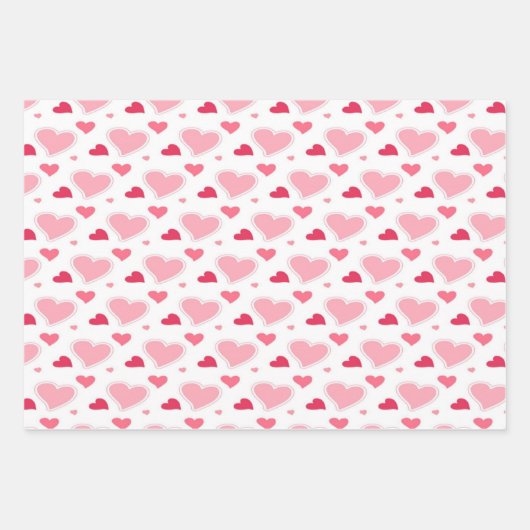 赤面フェミニンピンクとホワイトウォーターのカラーハート ラッピングペーパーシート (正面2)